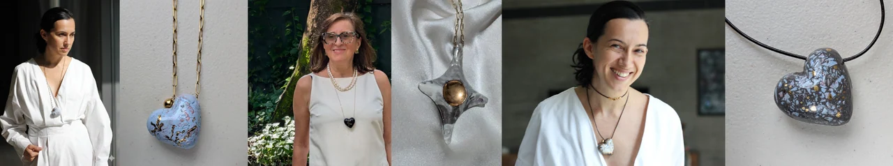 CPL source photograph of Marina Merfi and Ira Copel with their ceramic jewelry.