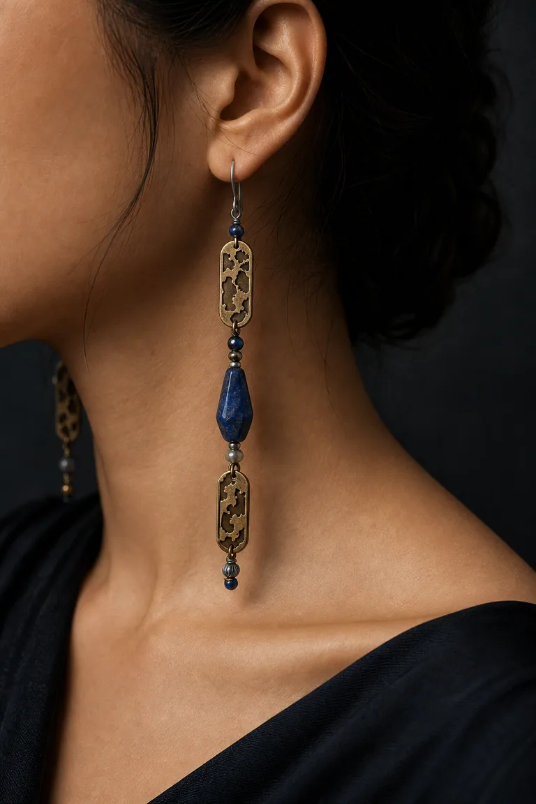 The Ink Atlas Earrings worn after dark