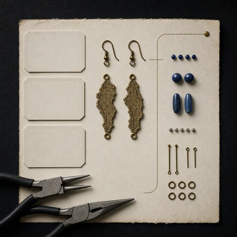 The Ink Atlas Earrings Full component flat lay